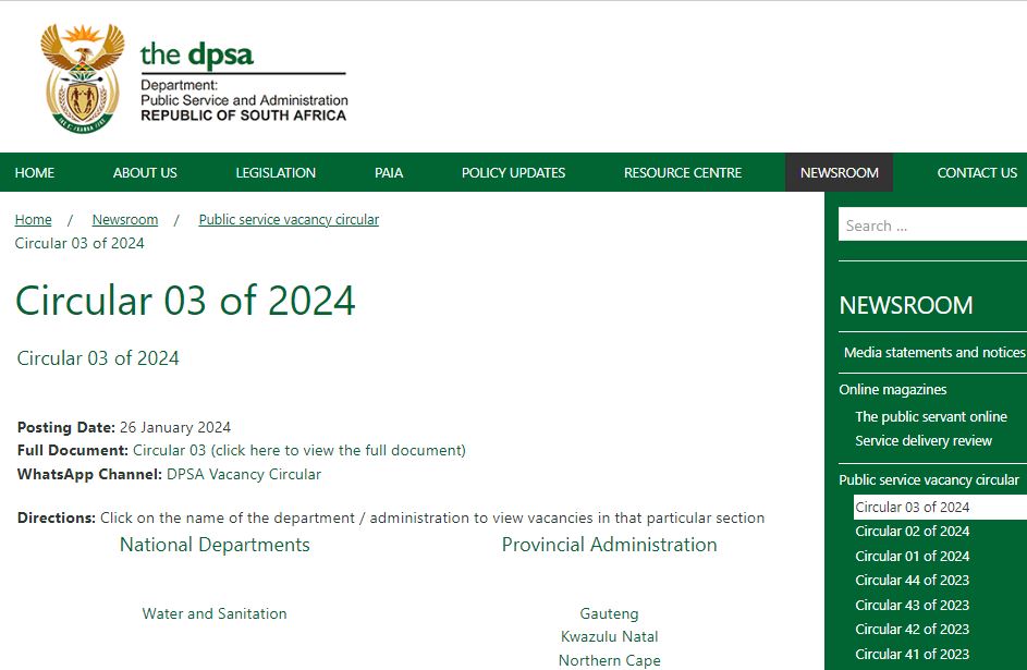 DPSA Circular 03 of 2024 Published on 26 January 2024 at www.dpsa.gov