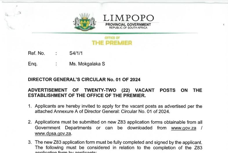 Limpopo Office Of The Premier Circular No 01 Of 2024 For X22 Permanent   Limpopo Office Of The Premier Circular No. 01 Of 2024 Apply For Permanent Vacancies At Limpopo Office Of The Premier X22 Posts 